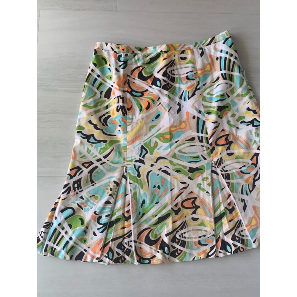 Etcetera Pleated A-Line Skirt Size 4 Multicolor Abstract Print